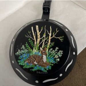 Vintage R. Howenstein Hand Painted Small Frying Pan Wall Hanging Deer in Nature